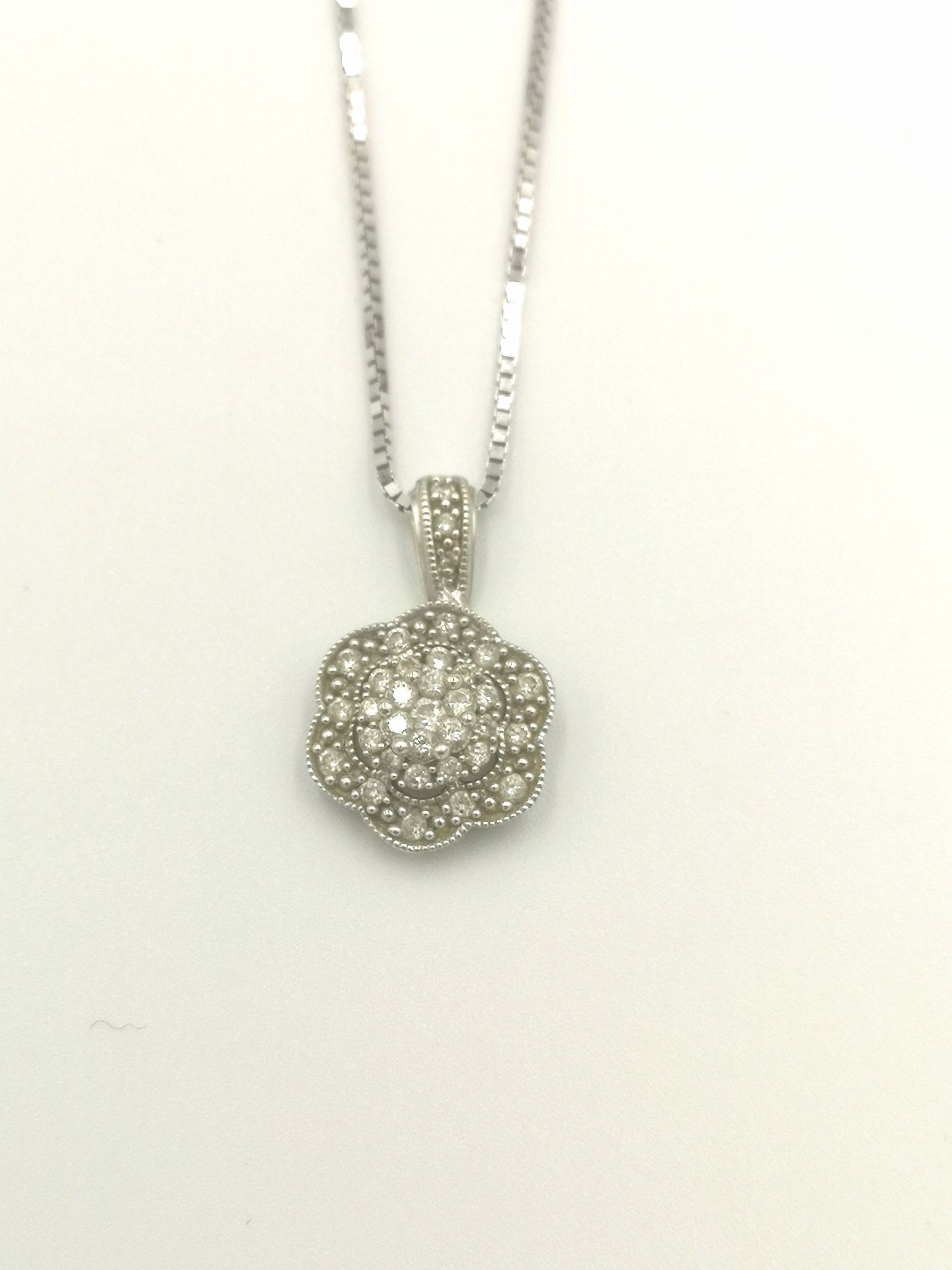 9ct white gold chain and diamond pendant together with a white metal chain - Image 2 of 4