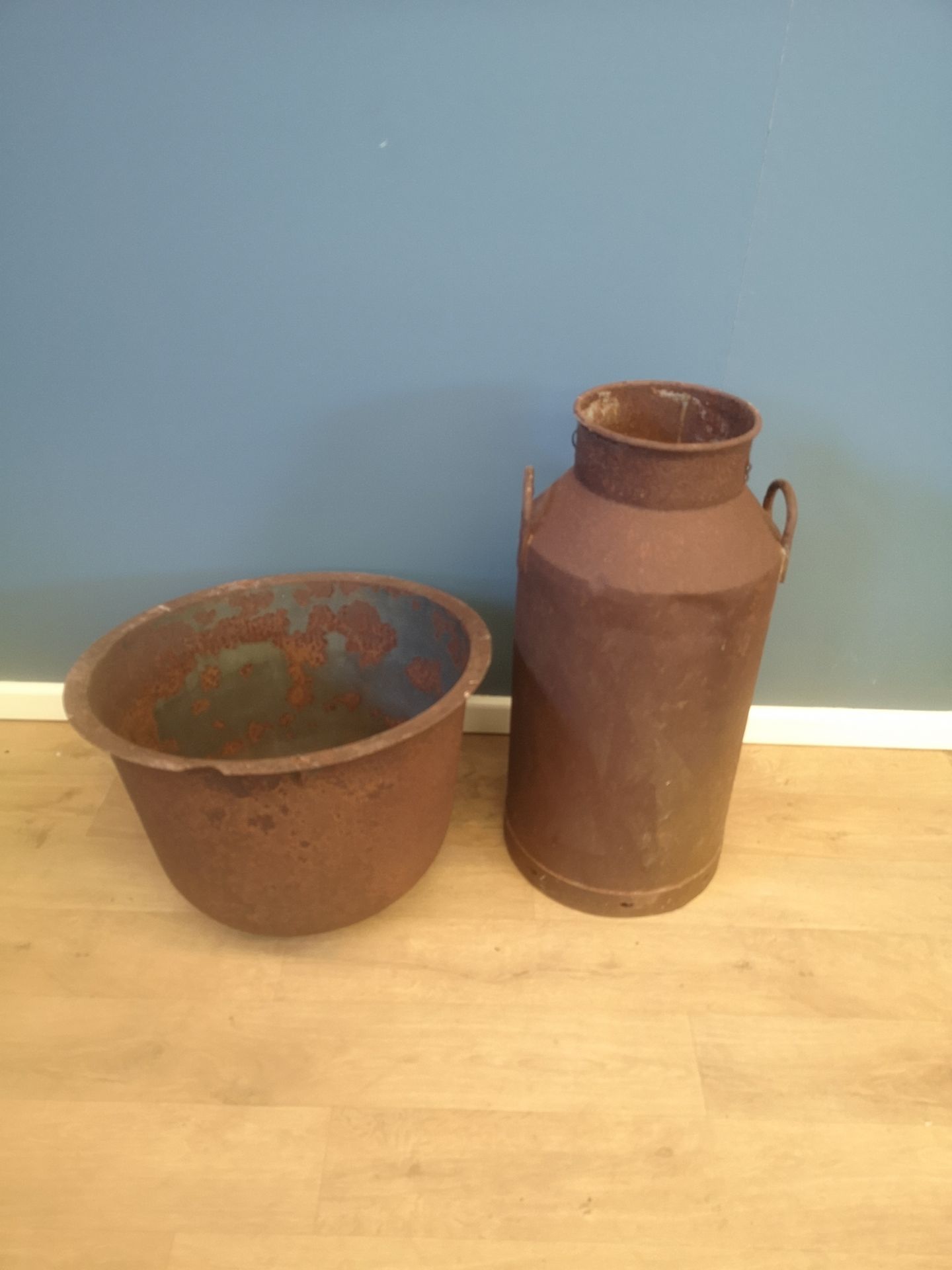 Galvanised milk churn and planter