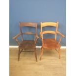 Two open armchairs with elm seats