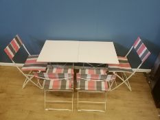 Four metal frame garden chairs together with two metal folding tables