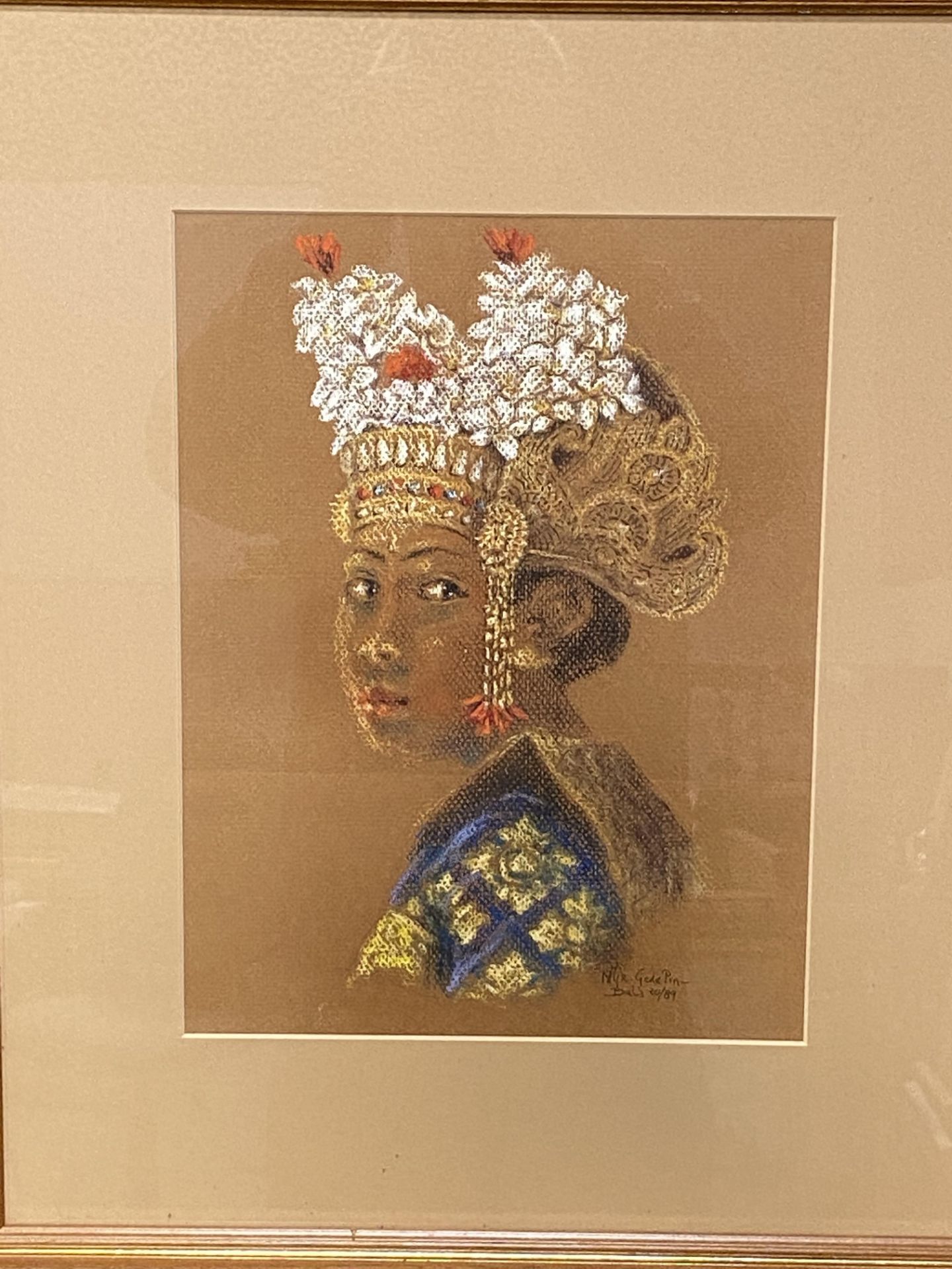 Framed and glazed pastel portrait of a Balinese girl - Image 2 of 3