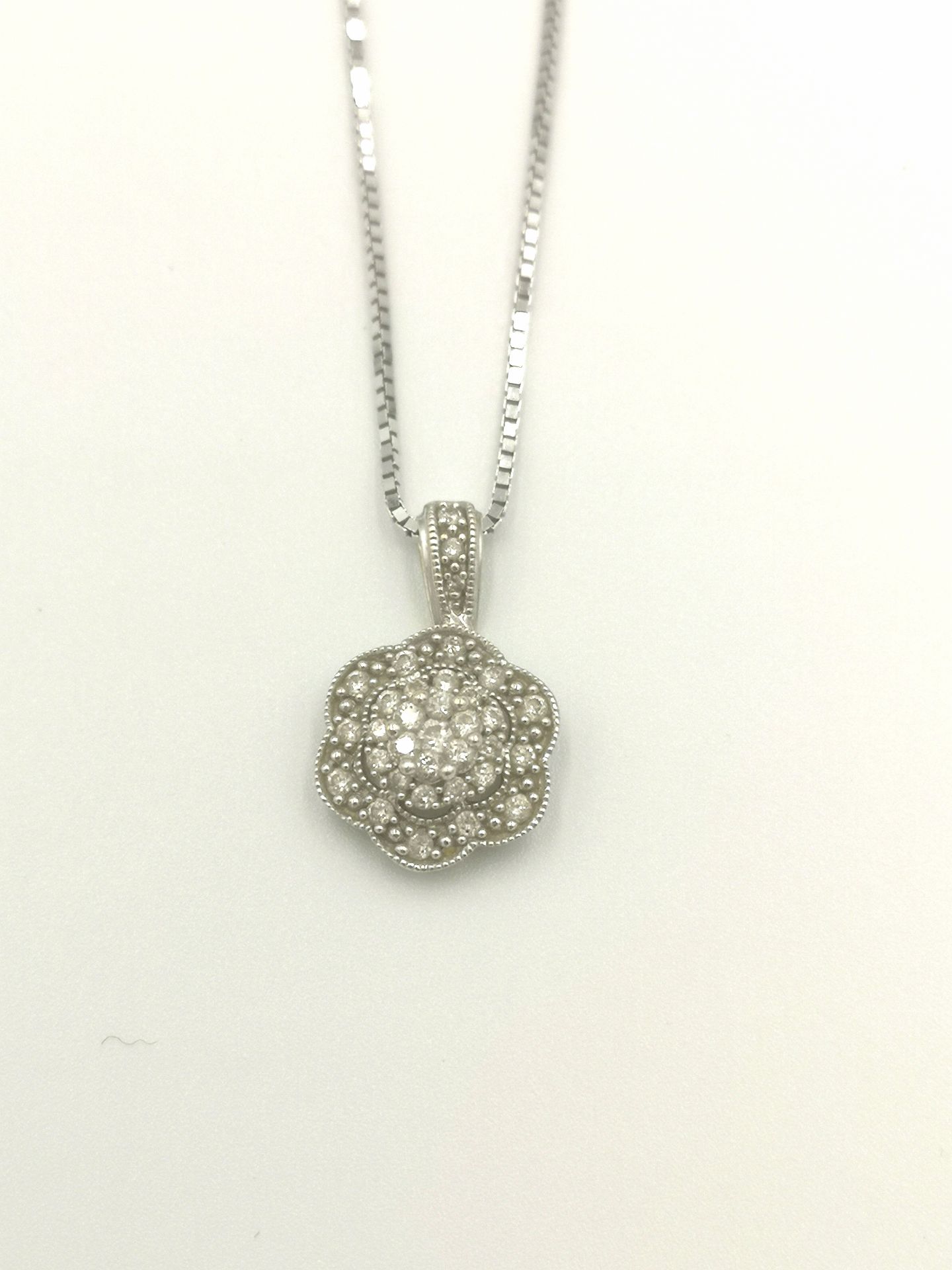 9ct white gold chain and diamond pendant together with a white metal chain - Image 3 of 4