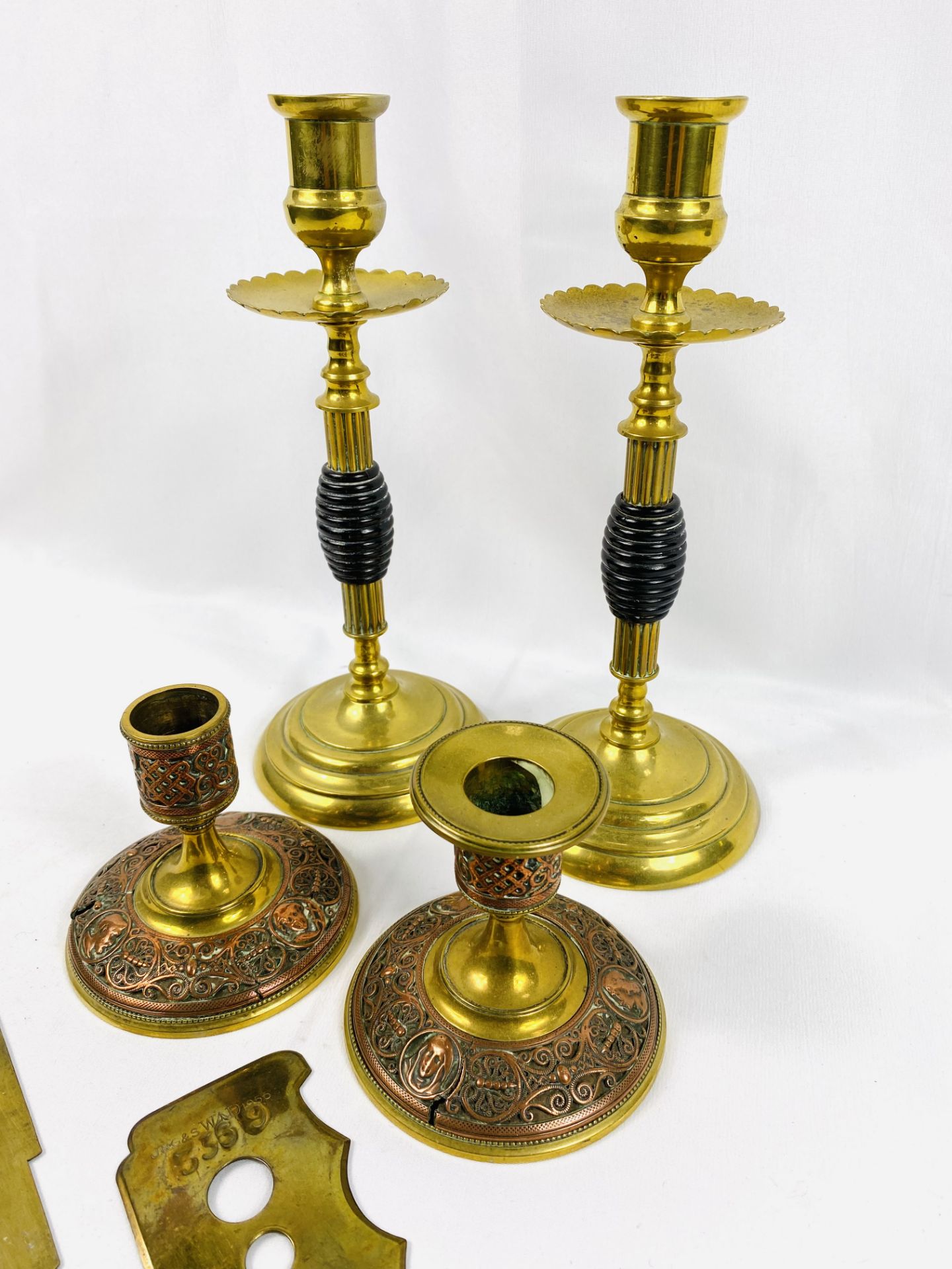 Pair of brass candlesticks and other items - Image 2 of 4