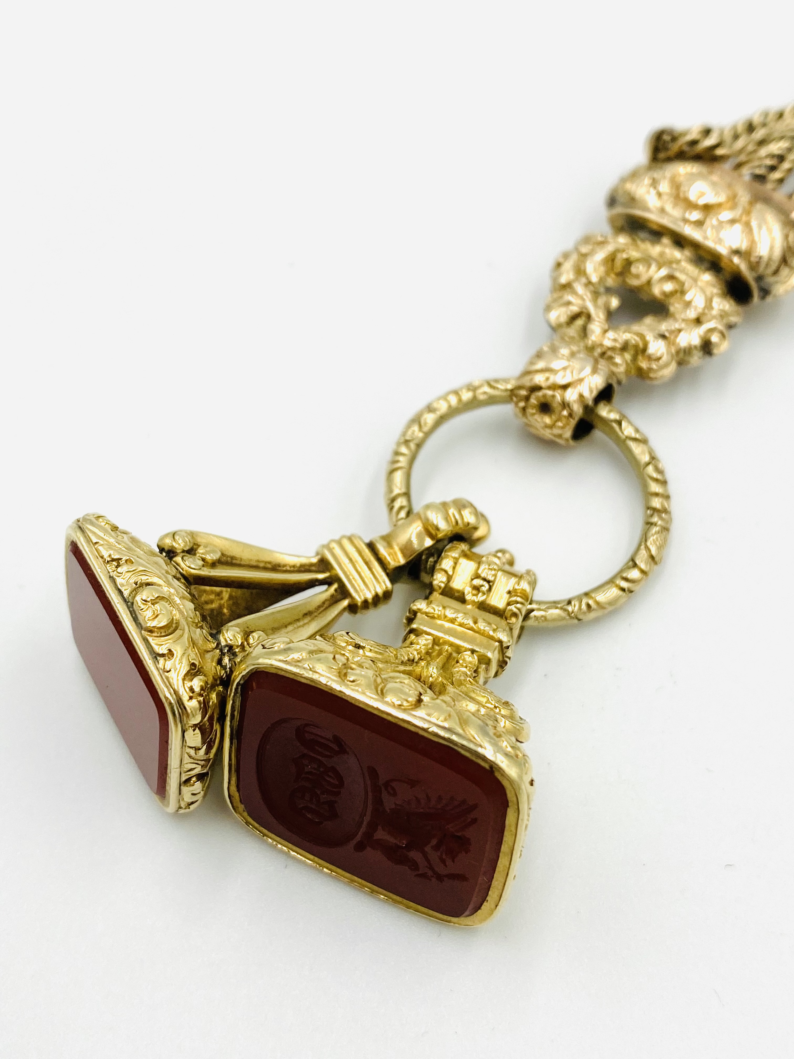 Gold fob chain with two seals - Image 2 of 8