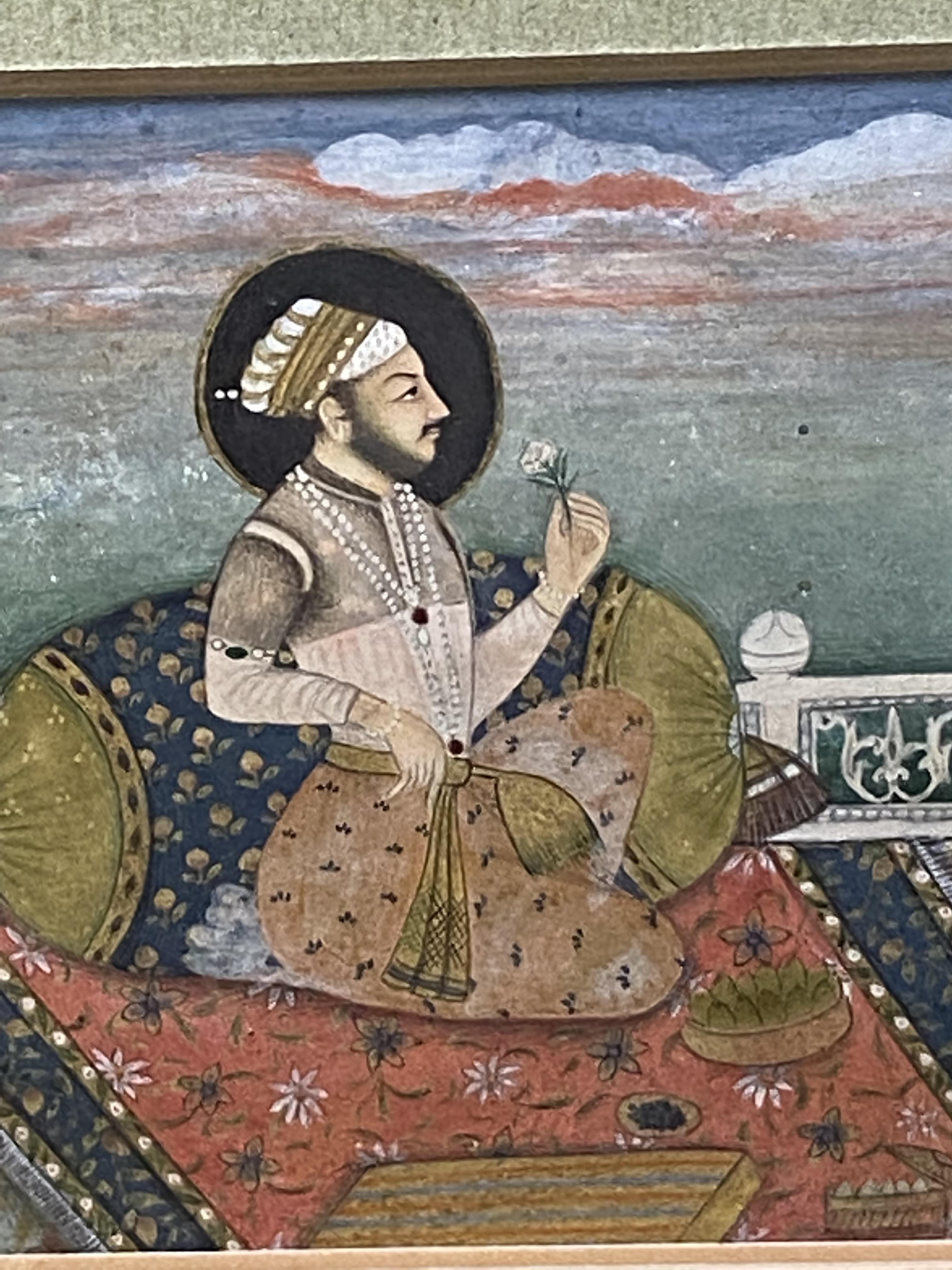 19th century framed and glazed watercolour of Shah Jahan - Image 3 of 5