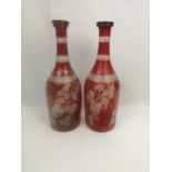 Two Bohemian red glass decanters