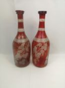 Two Bohemian red glass decanters