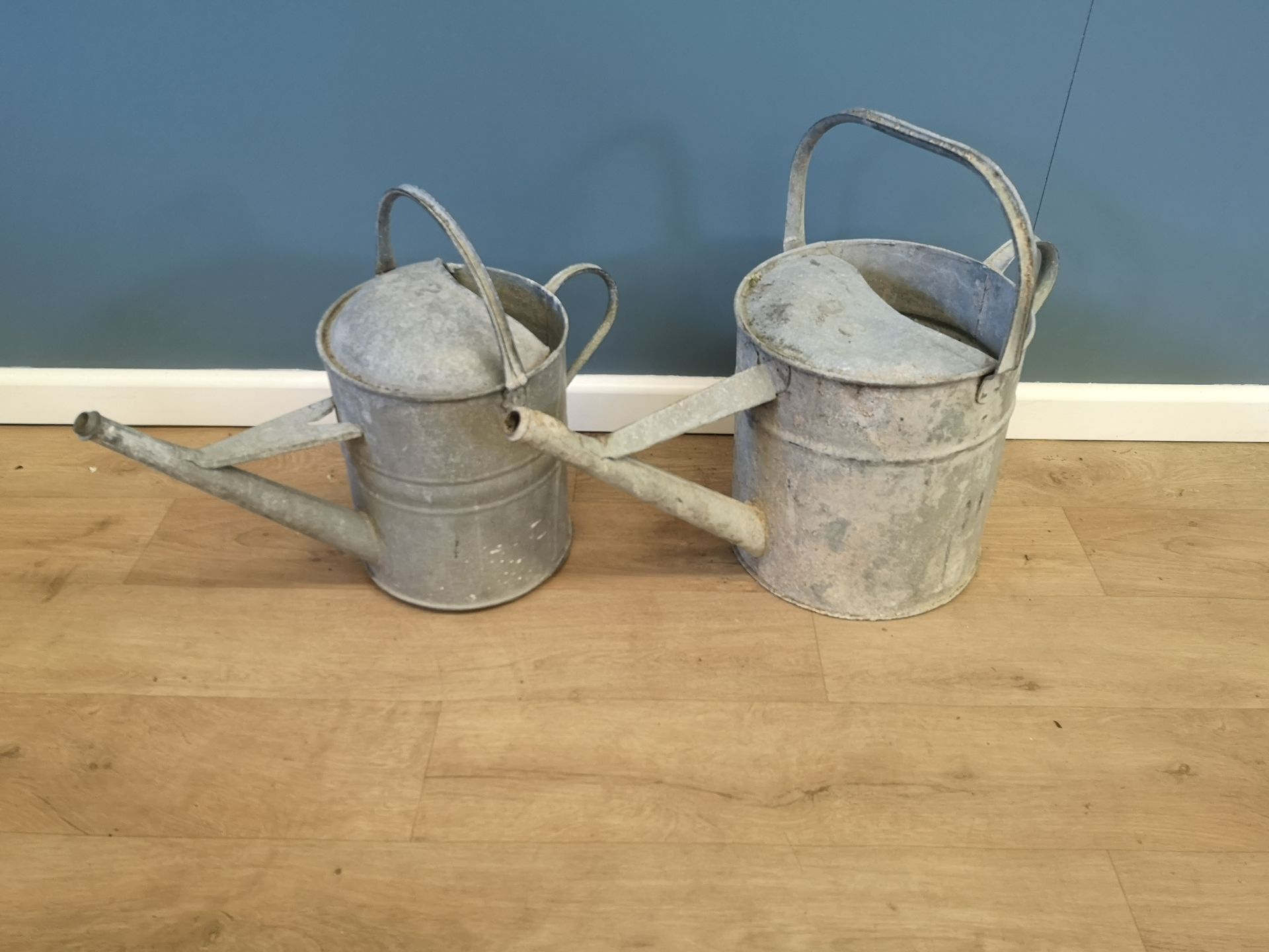 Two galvanised watering cans