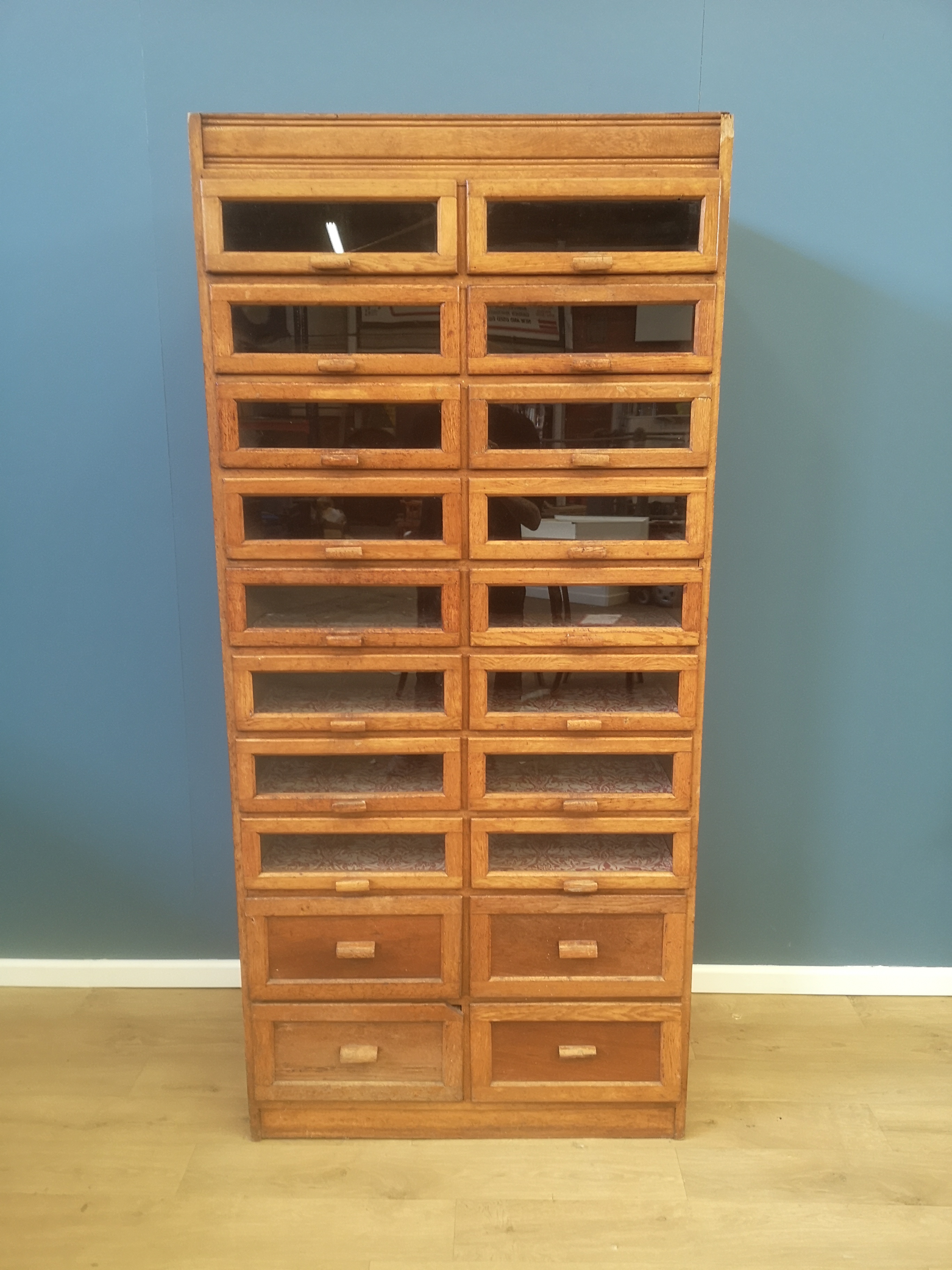 Oak haberdasher's display drawers