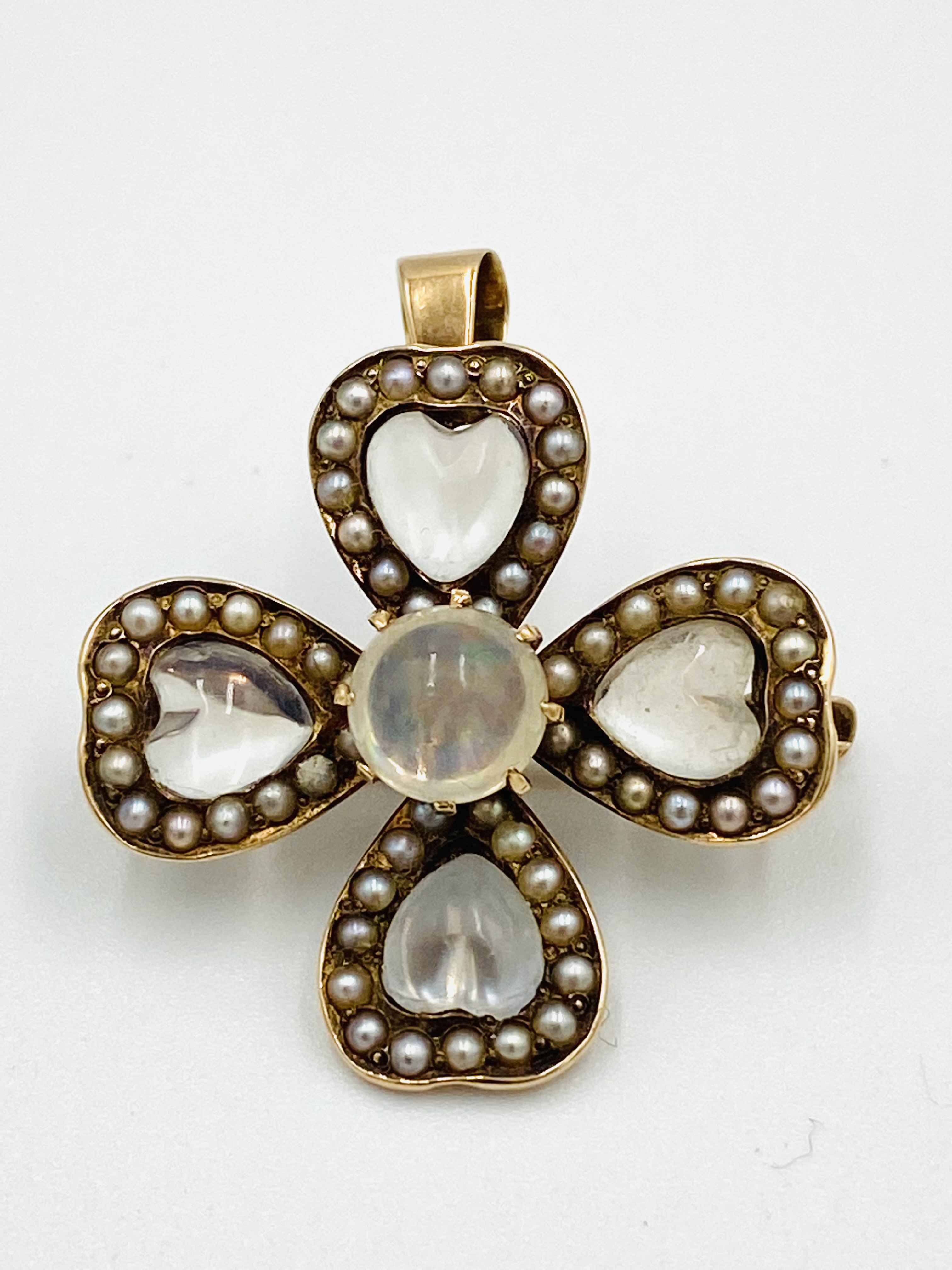 Gold flower pendant set with moonstone - Image 2 of 6