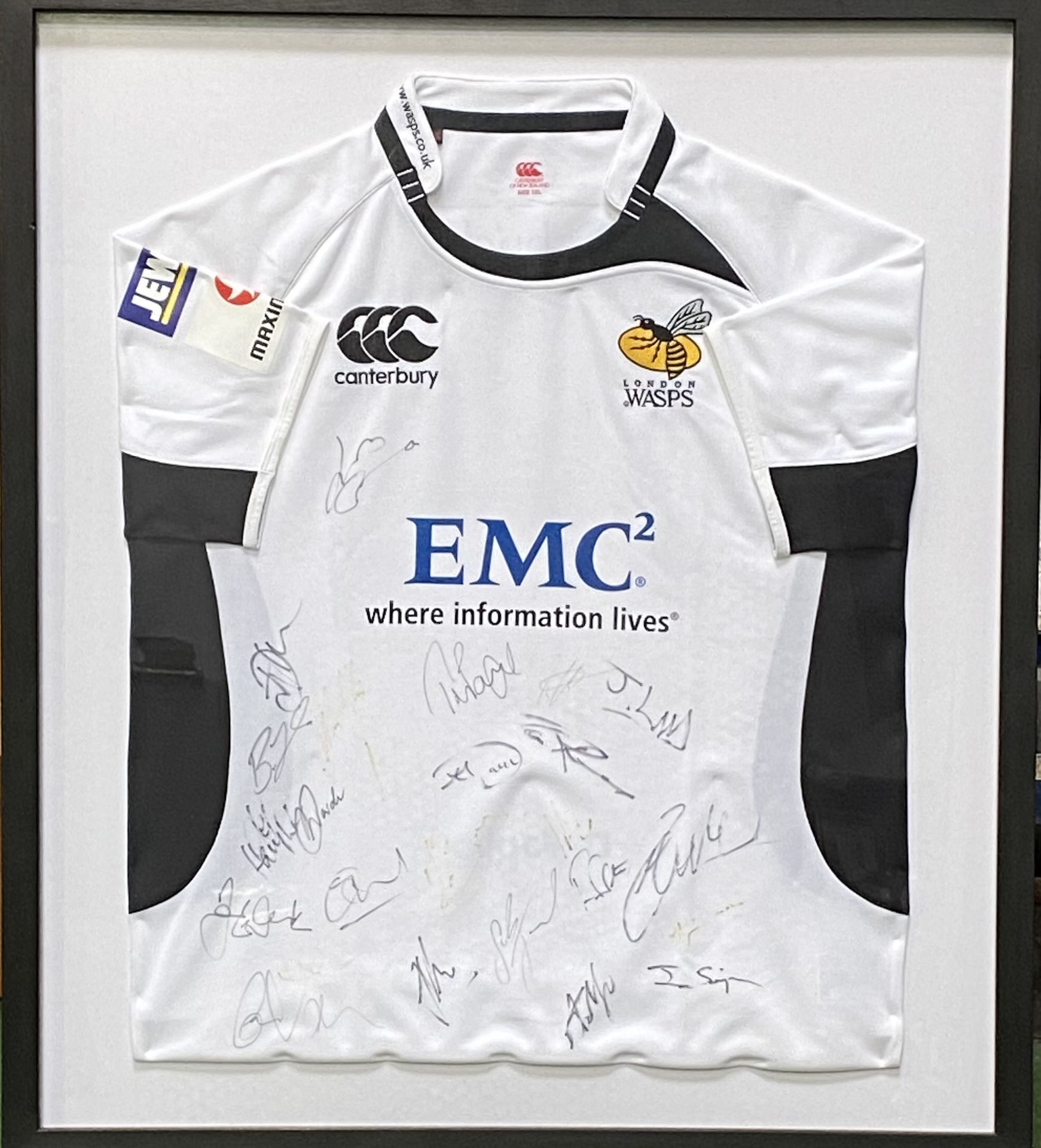 Framed and glazed London Wasps rugby shirt