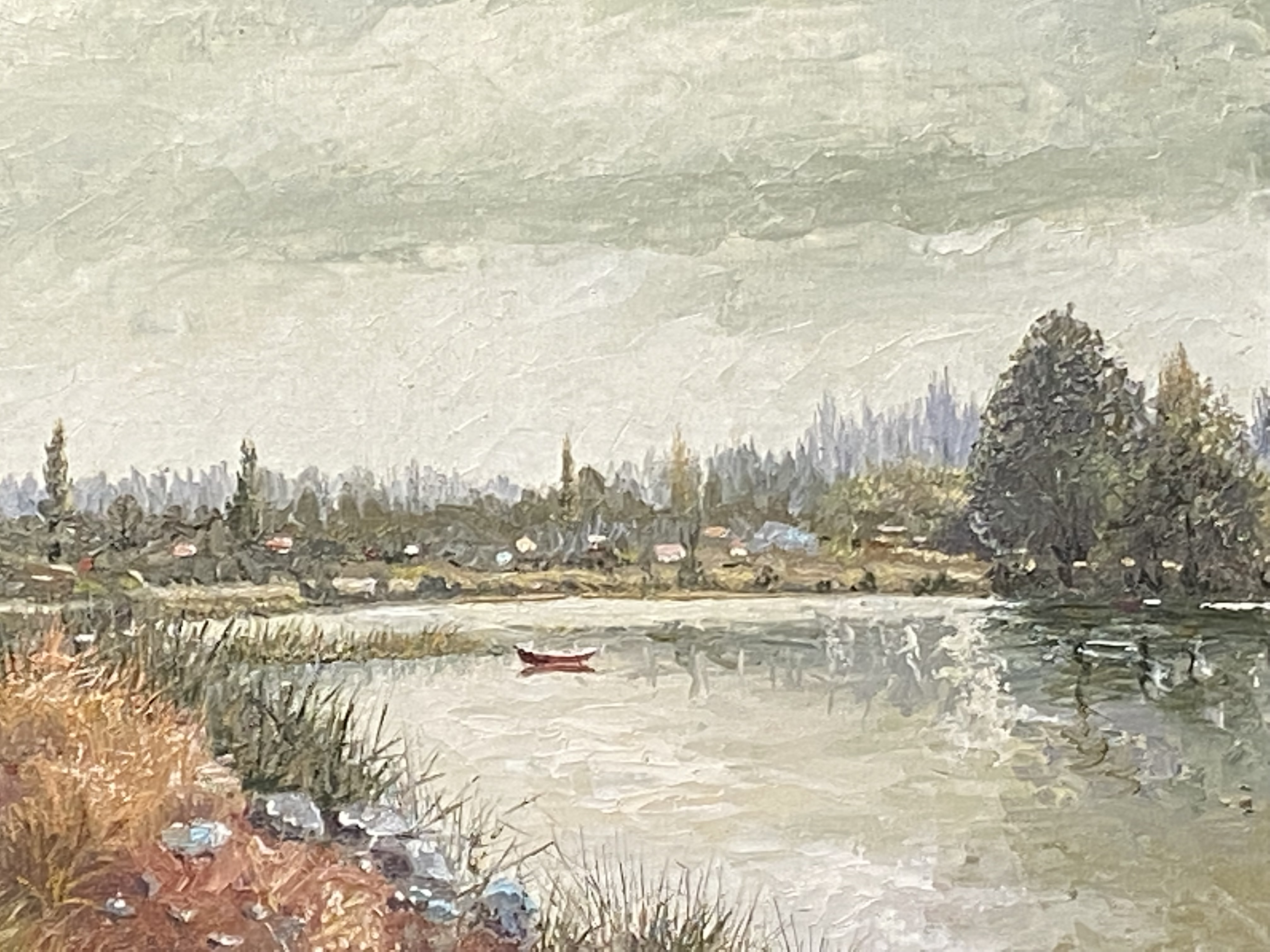 Framed oil on canvas of a river scene - Image 2 of 4