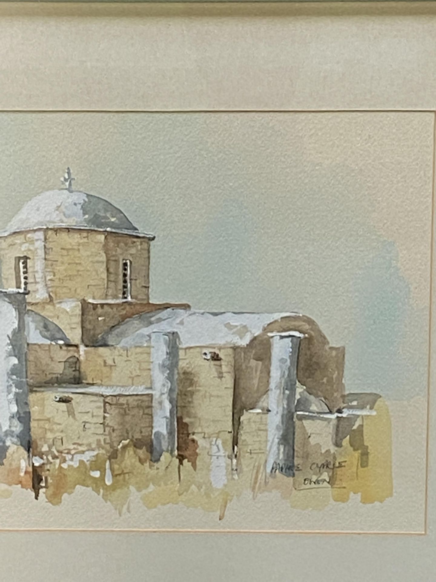 Framed and glazed watercolour of a Mediterranean church - Image 4 of 4