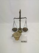 Set of brass scales together with a set of brass Nuremberg style weights