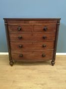 19th century mahogany bow fronted chest of drawers