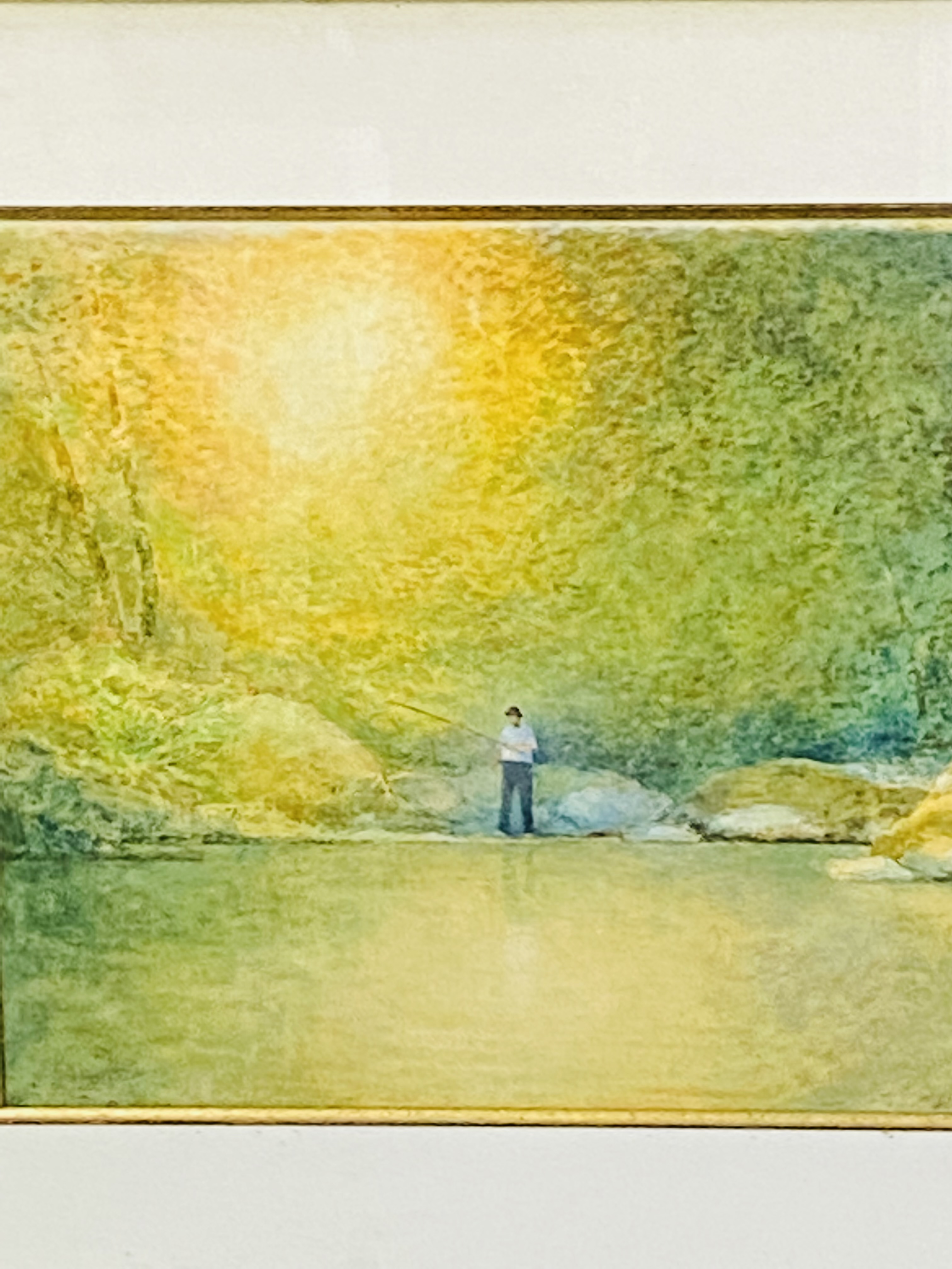 Framed and glazed watercolour of a man fishing - Image 4 of 4