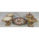Four Royal Crown Derby pot pourri dishes together with a Royal Crown Derby plate