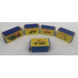 Five boxed Matchbox Series vehicles