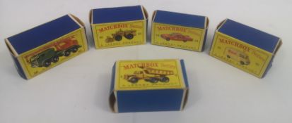 Five boxed Matchbox Series vehicles