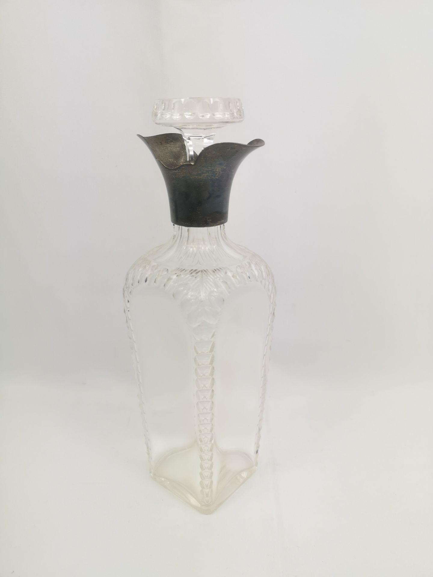 Cut glass decanter with silver collar - Image 2 of 2