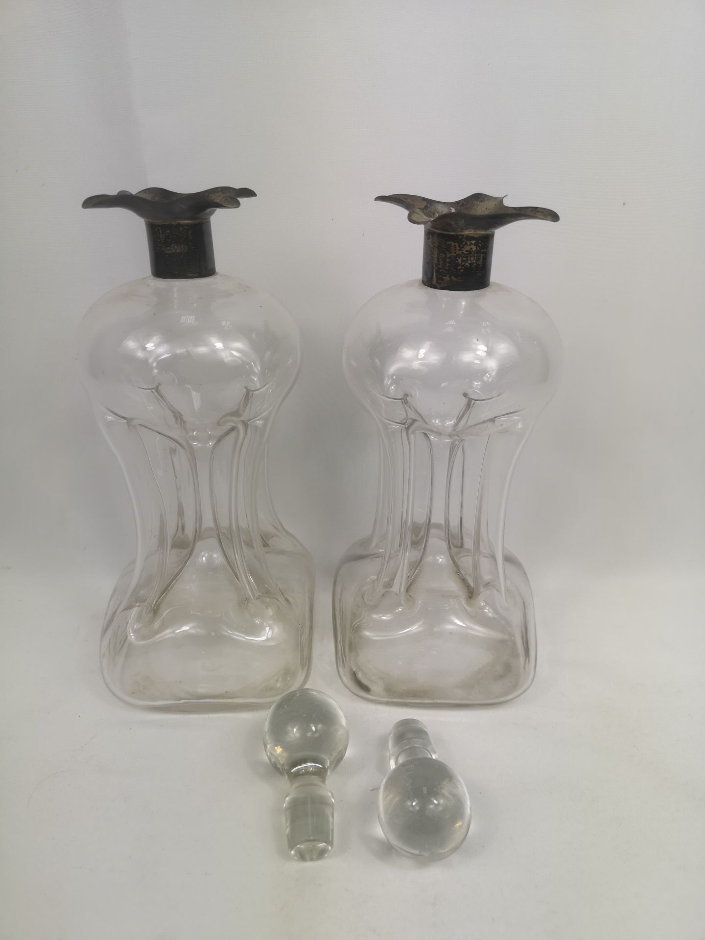 Pair of Victorian glass 'glug glug' decanters - Image 3 of 3