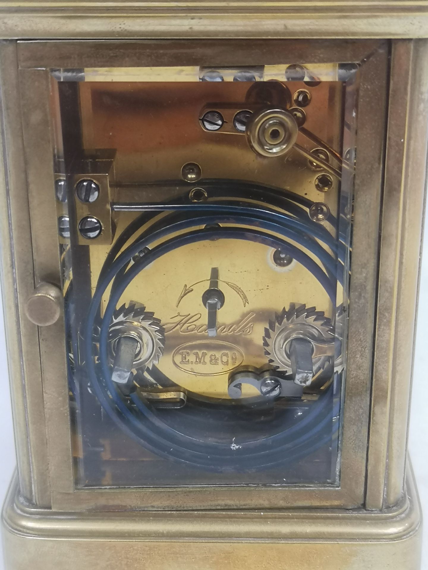 Brass carriage clock written to face T.R. Russell - Image 4 of 6