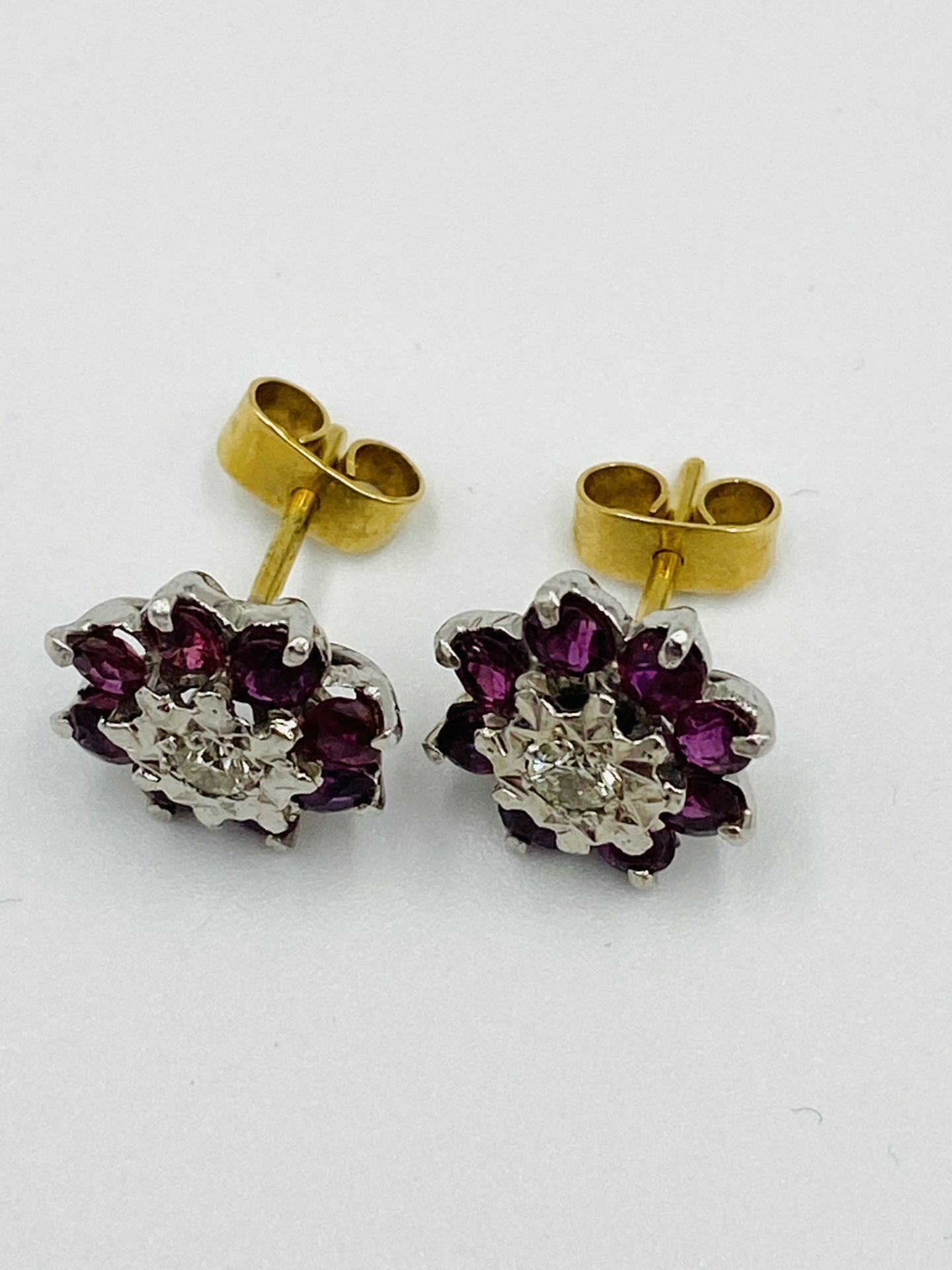 Pair of 18ct gold, diamond and ruby earrings - Image 4 of 4