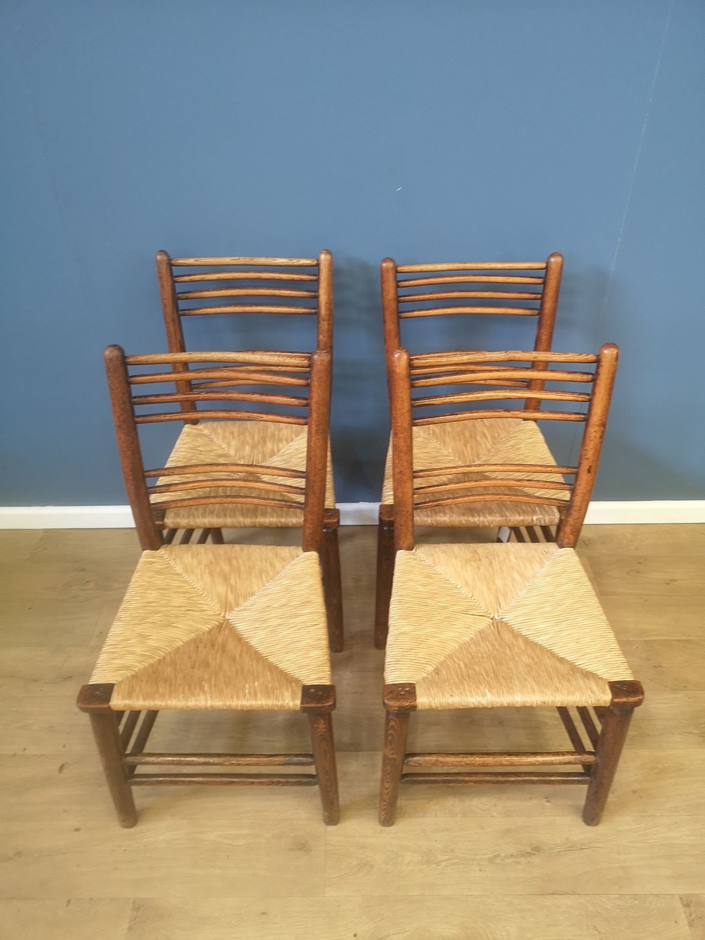 Set of four 19th century oak ladderback chairs - Image 2 of 5
