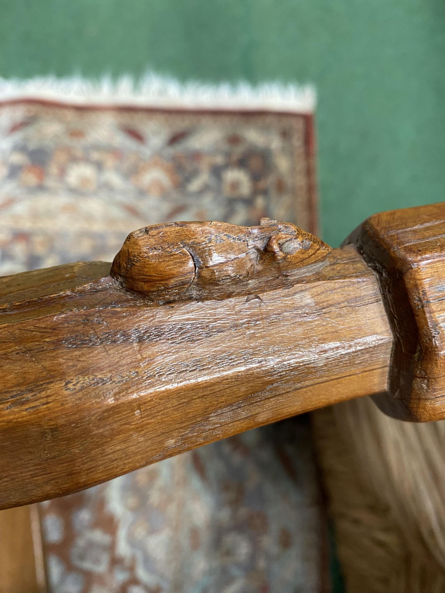 Robert Mouseman oak stool with rush seat, together with another stool - Image 2 of 5