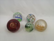 Collection of 6 glass paperweights to include 3 Caithness