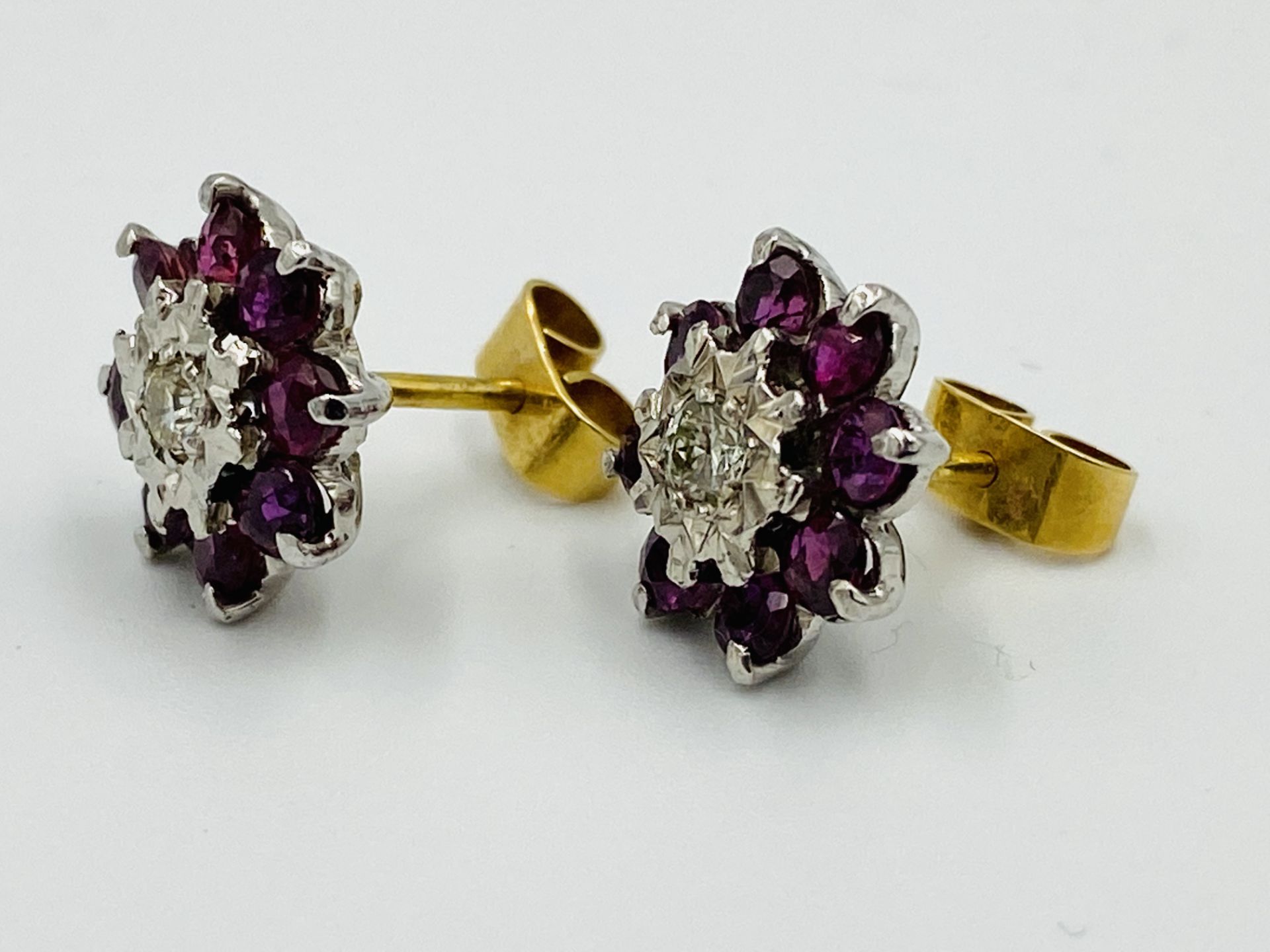 Pair of 18ct gold, diamond and ruby earrings - Image 2 of 4