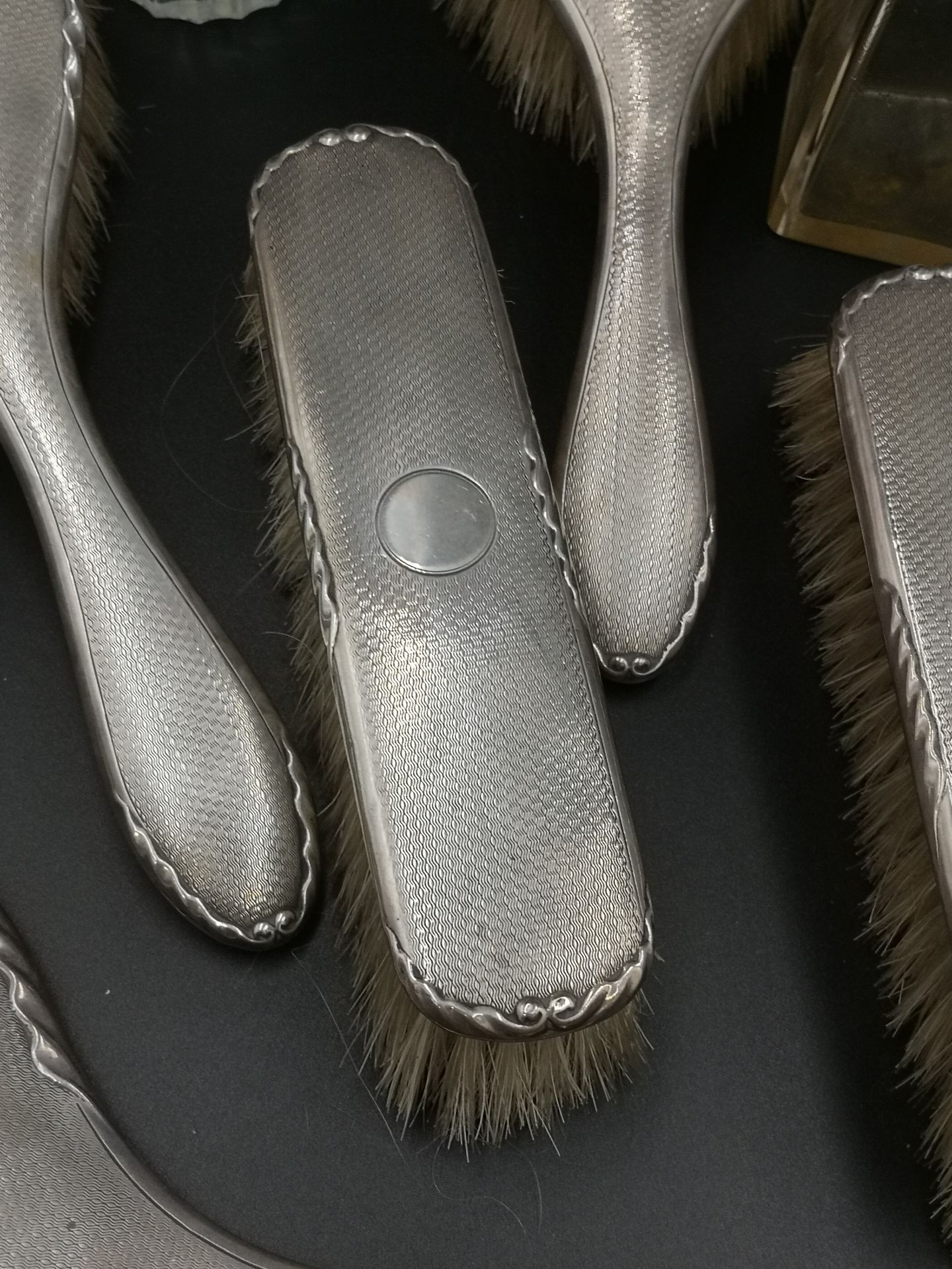 Four silver backed dressing table brushes together with silver topped bottles - Image 4 of 7