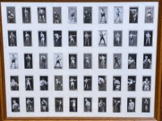 Framed and glazed set of Ogdens Cigarette cards, Pugilists in Action