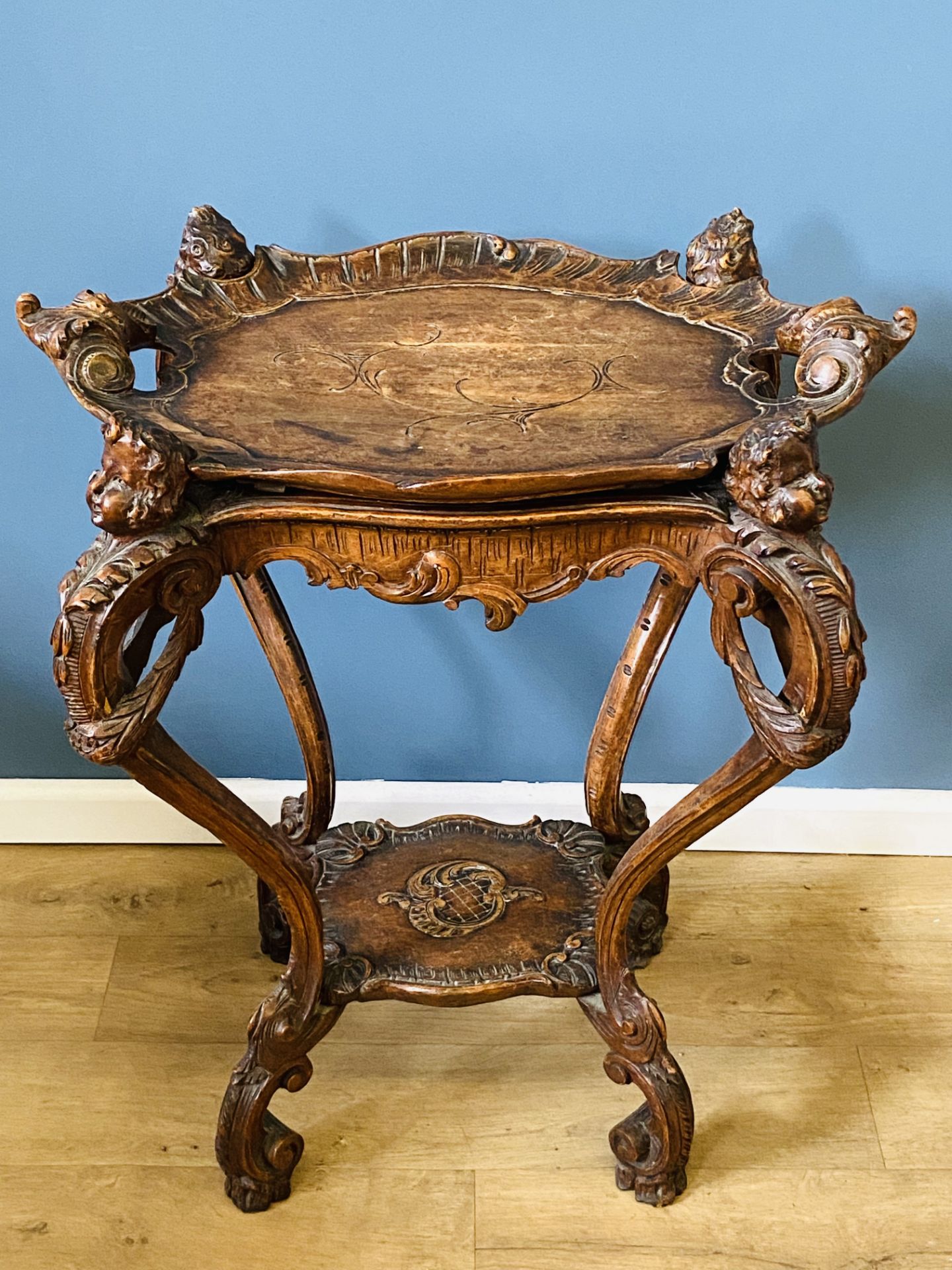 19th century Continental carved table with lift off tray - Image 2 of 6