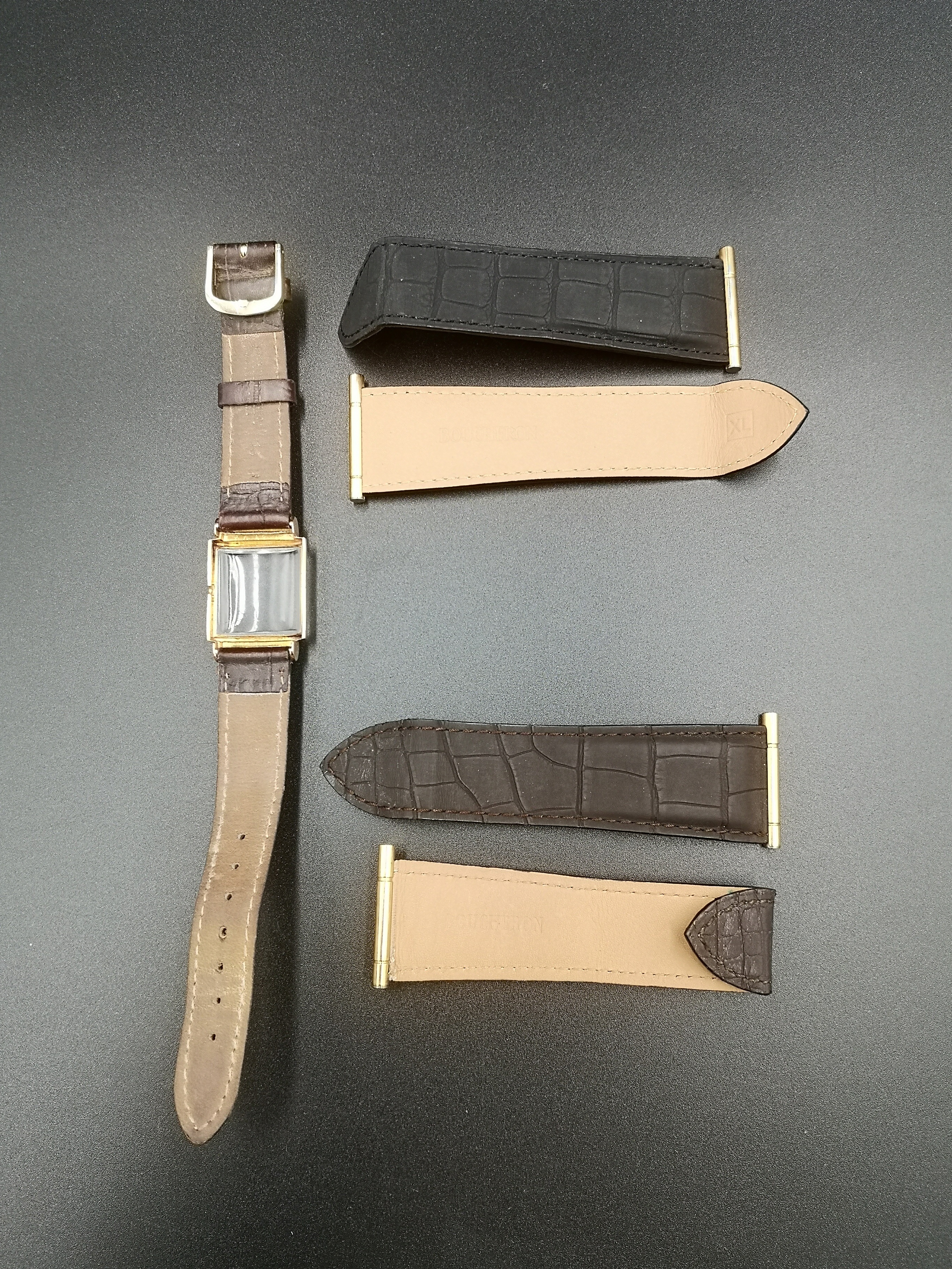 Yellow metal wristwatch case together with a strap marked Boucheron - Image 5 of 5