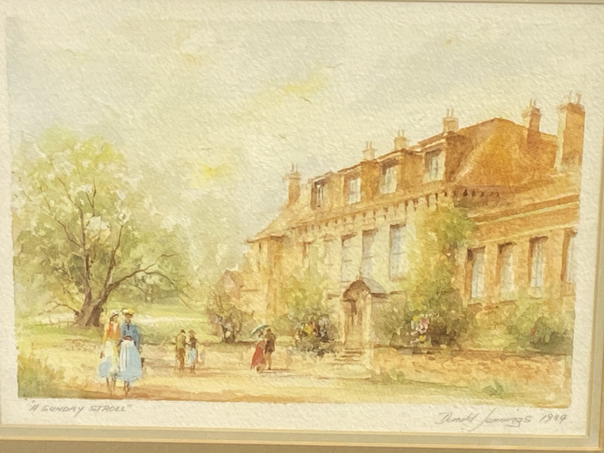 Framed and glazed watercolour 'A Sunday Stroll' - Image 2 of 4