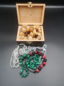 A malachite graduated bead necklace and items of costume jewellery