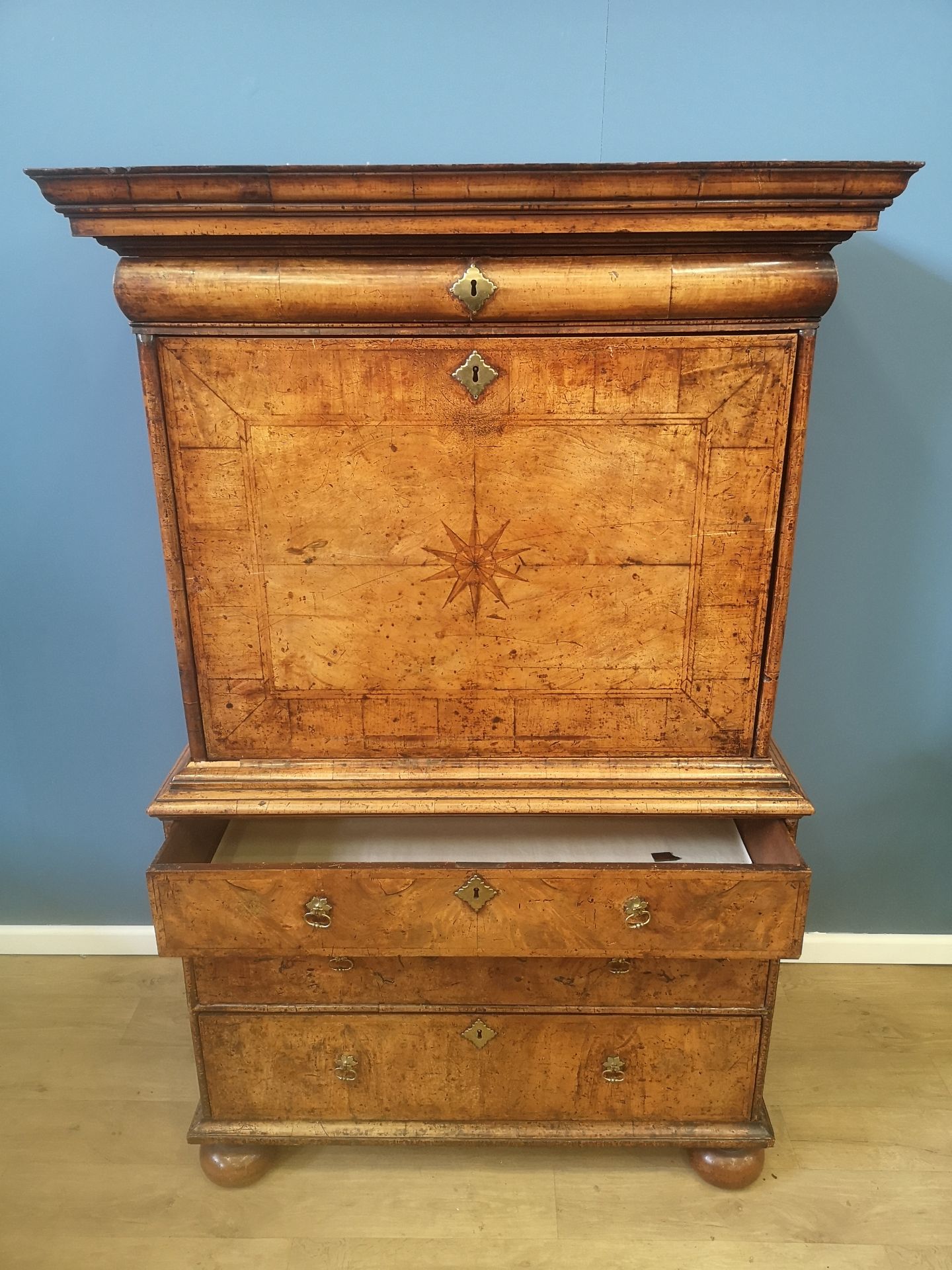 Queen Anne walnut secretaire - Image 10 of 10