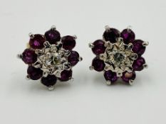 Pair of 18ct gold, diamond and ruby earrings