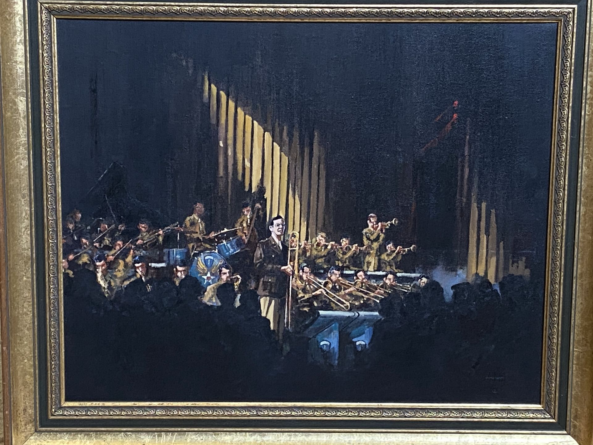 Framed and glazed canvas of an American big band - Image 3 of 4