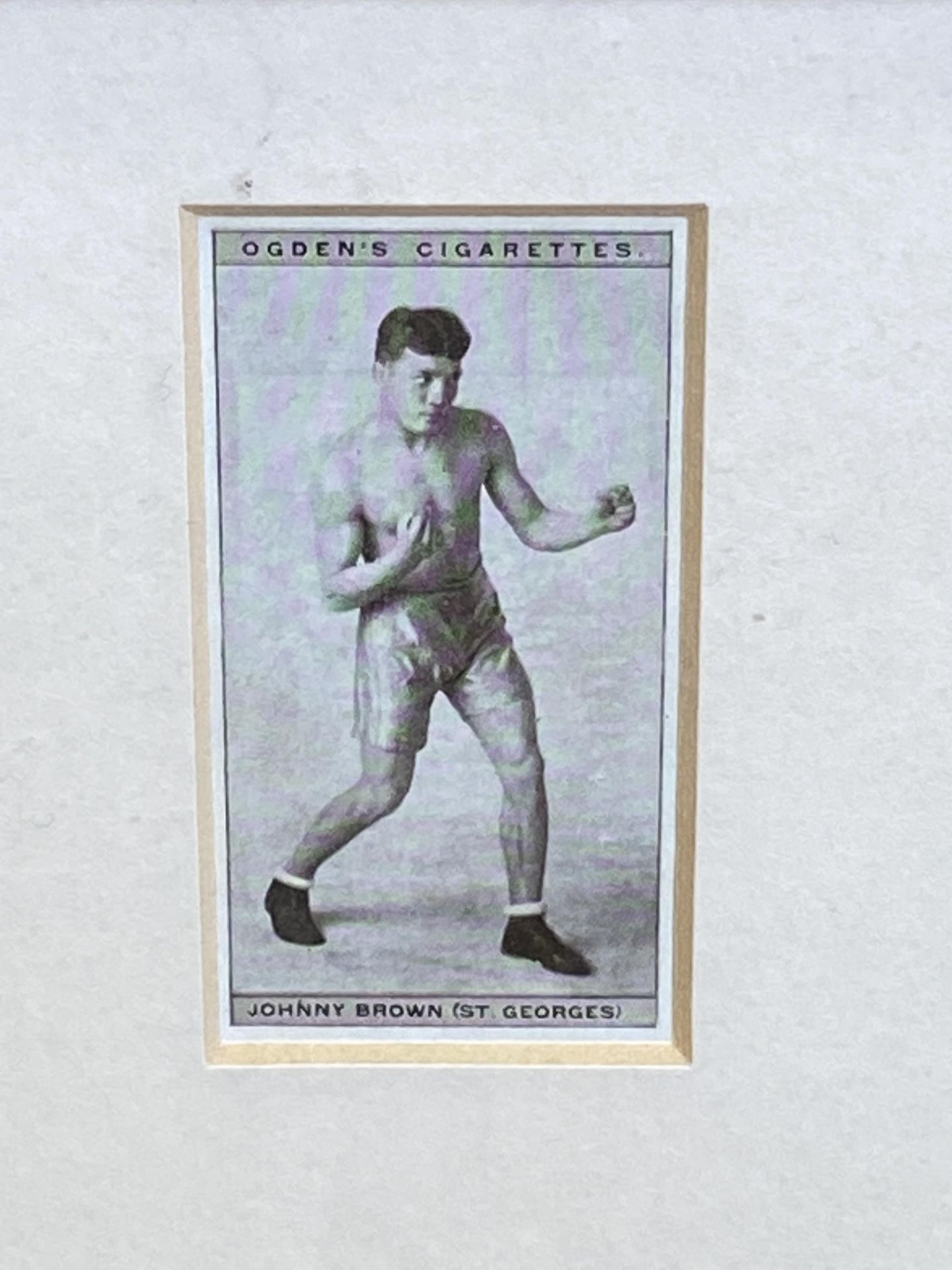 Framed and glazed set of Ogdens Cigarette cards, Pugilists in Action - Image 5 of 5