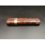 Pressed leather cigar case with silver gilt collar