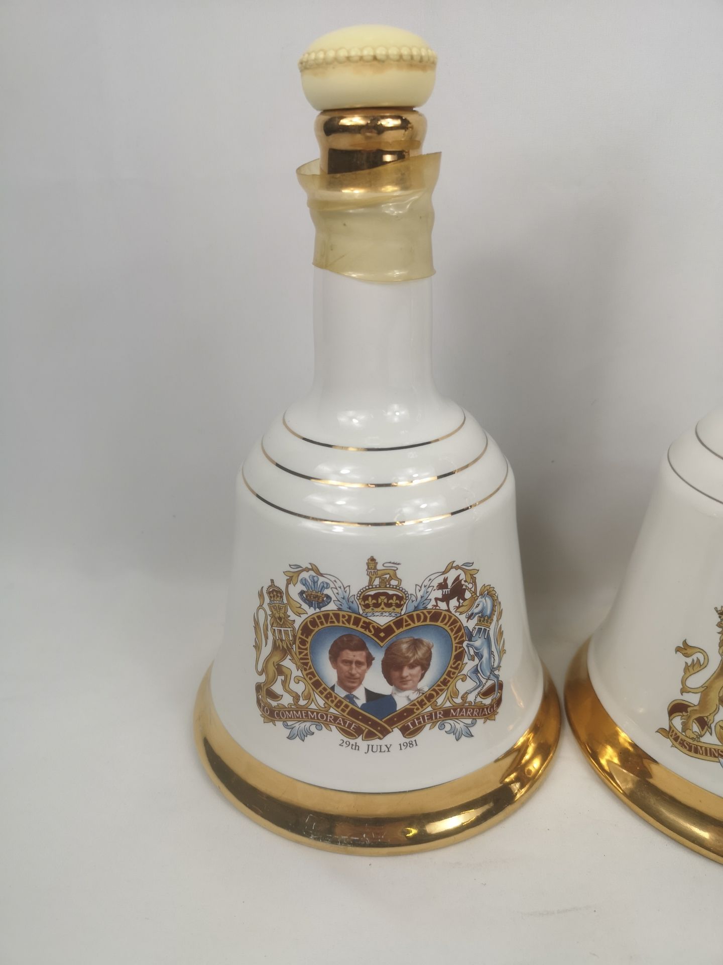 Three Bells porcelain whisky decanters, bottle of House of Commons Armagnac - Image 2 of 6
