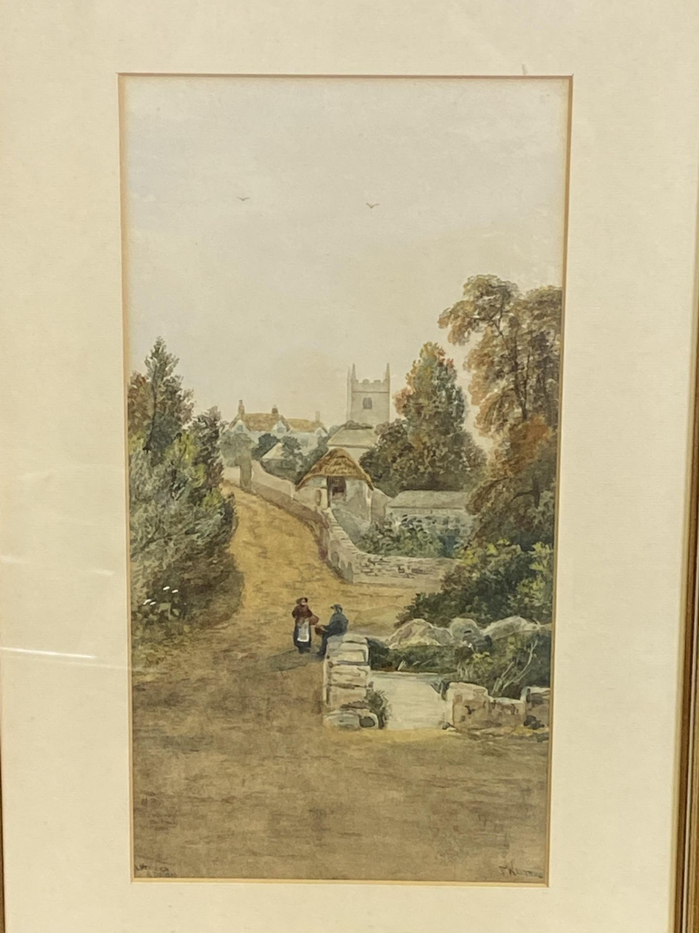 Framed and glazed watercolour of a village scene - Image 2 of 3