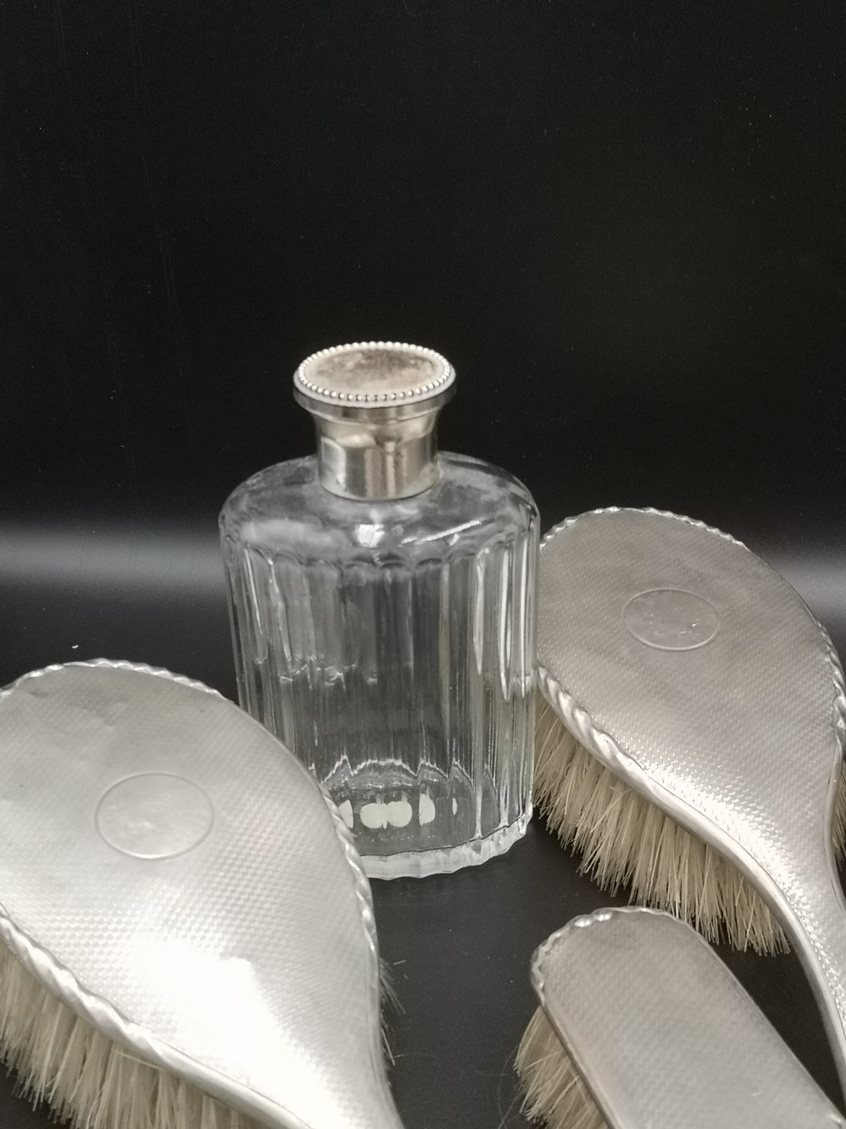 Four silver backed dressing table brushes together with silver topped bottles - Image 2 of 7