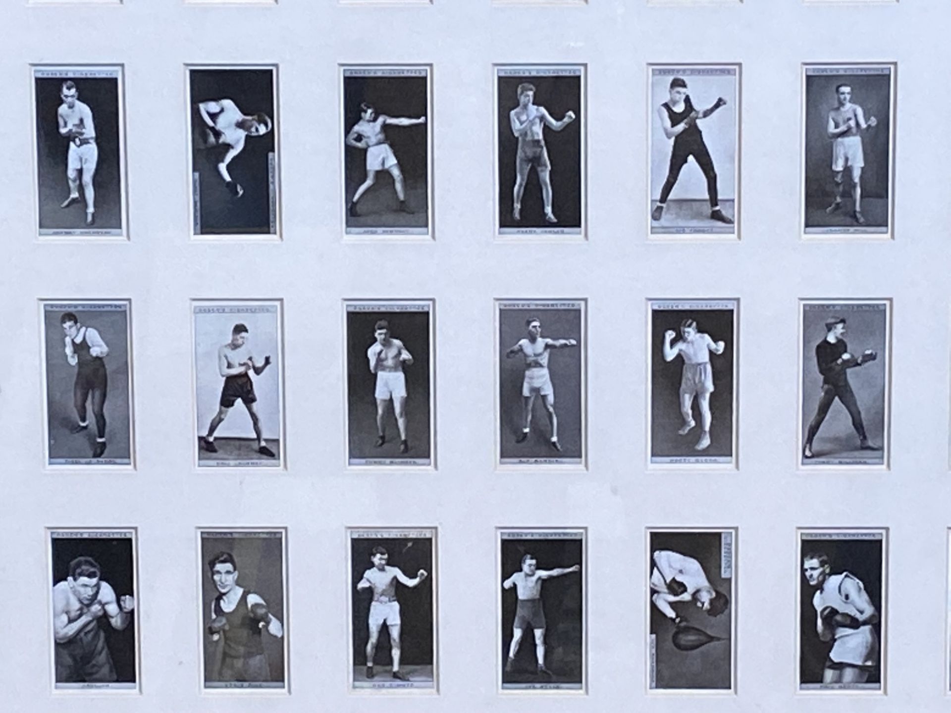 Framed and glazed set of Ogdens Cigarette cards, Pugilists in Action - Image 2 of 5