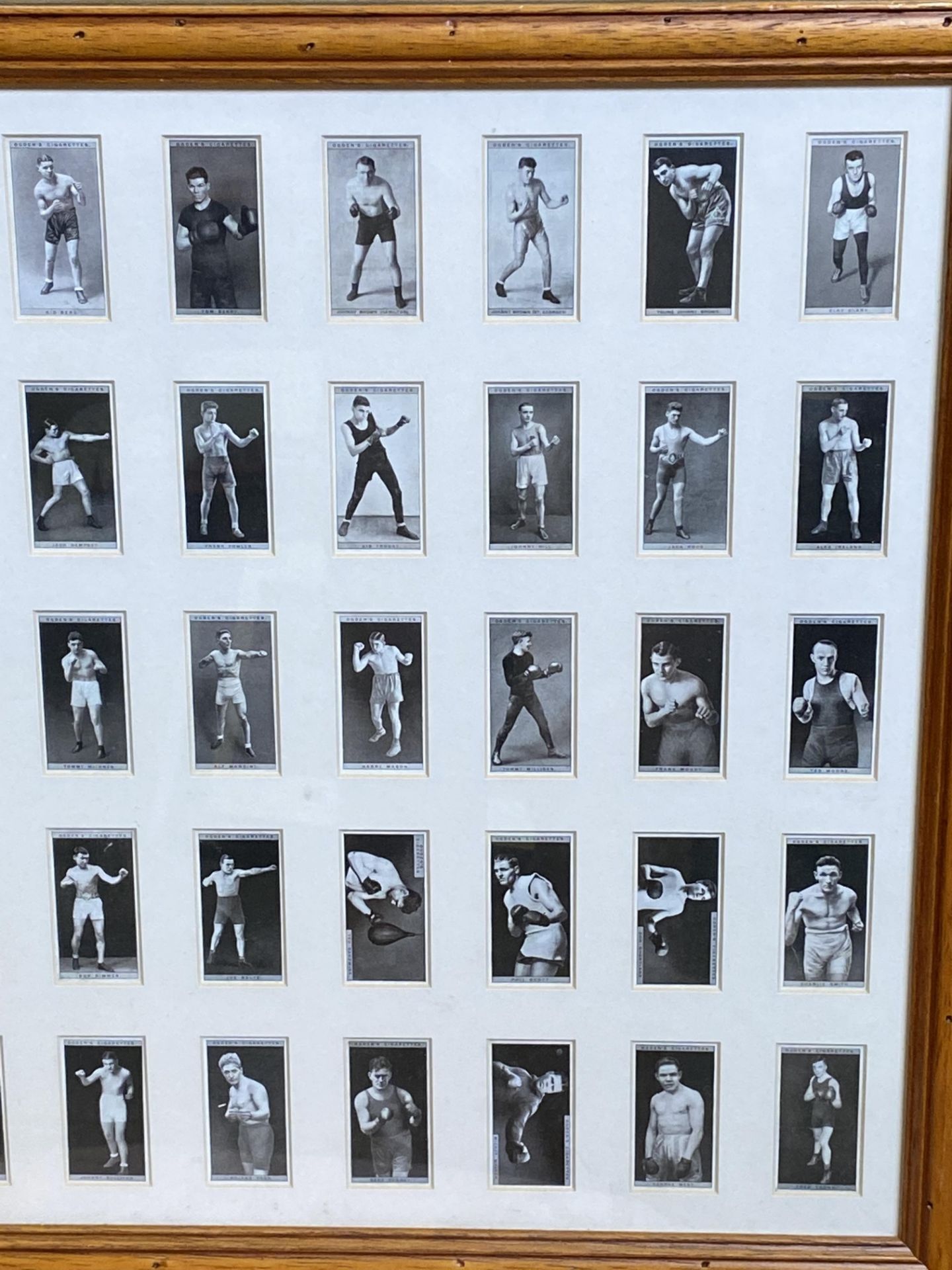 Framed and glazed set of Ogdens Cigarette cards, Pugilists in Action - Image 3 of 5