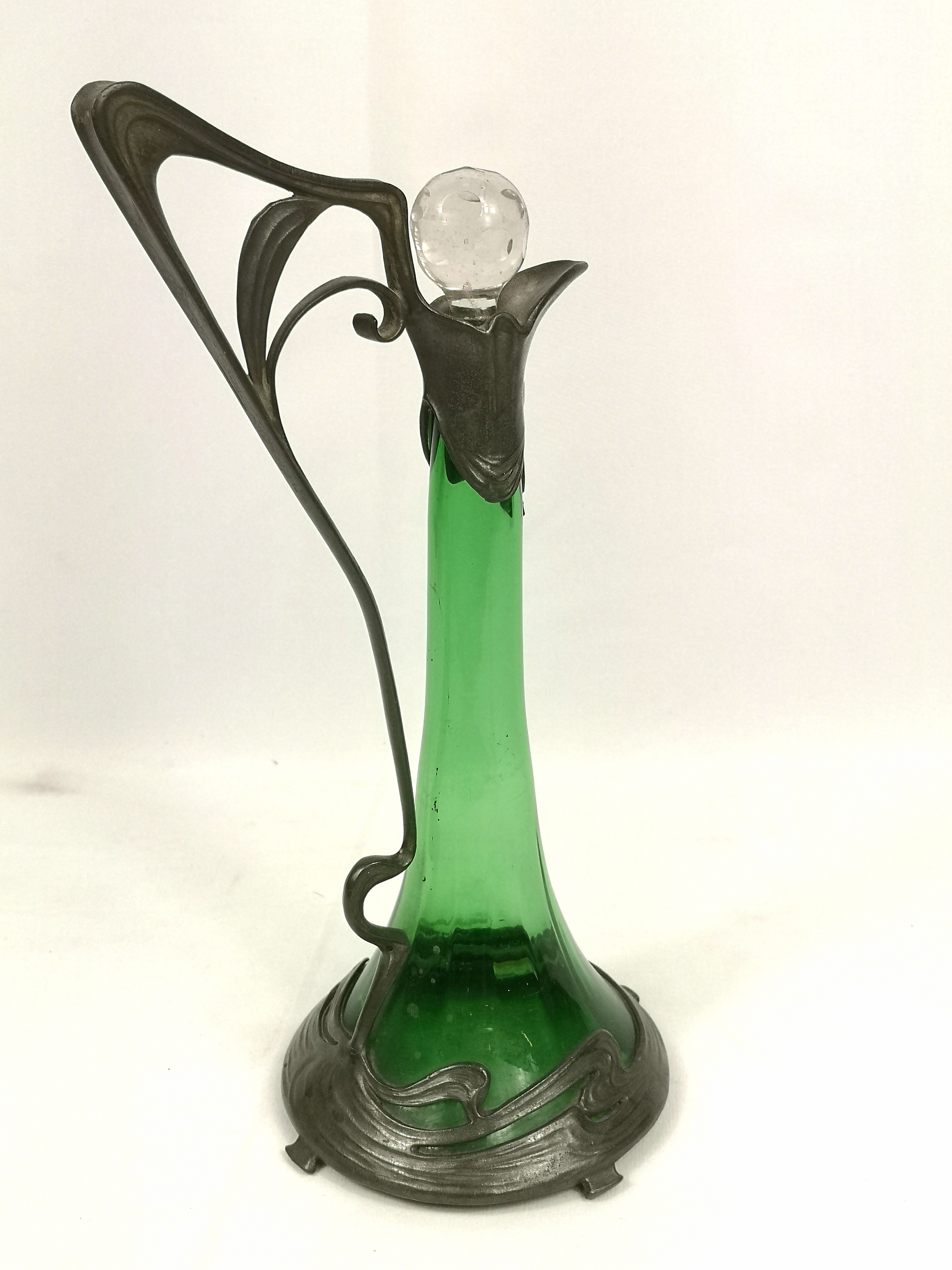 Pewter and green glass decanter - Image 4 of 6