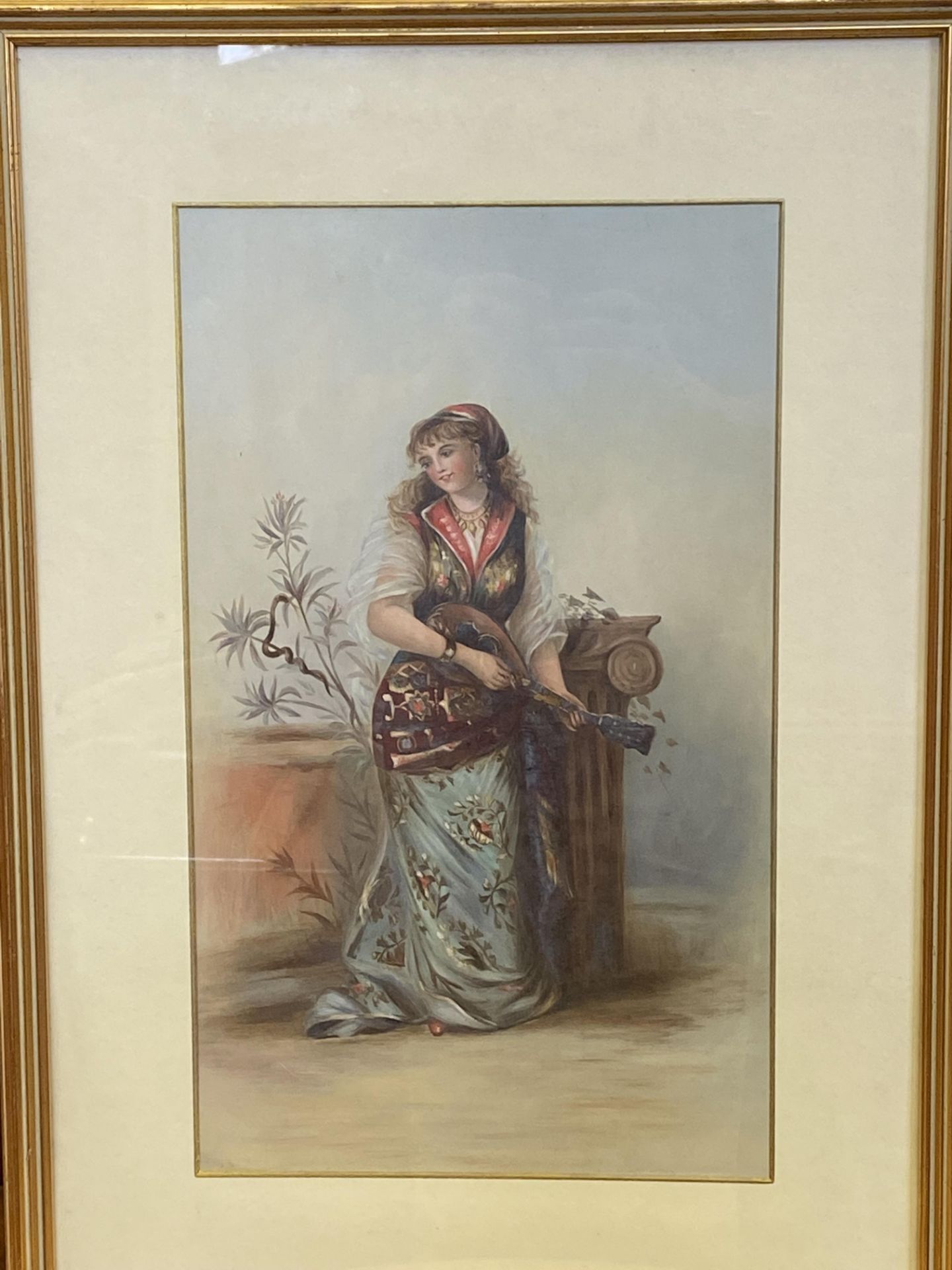 Framed and glazed watercolour of a young lady - Image 2 of 3