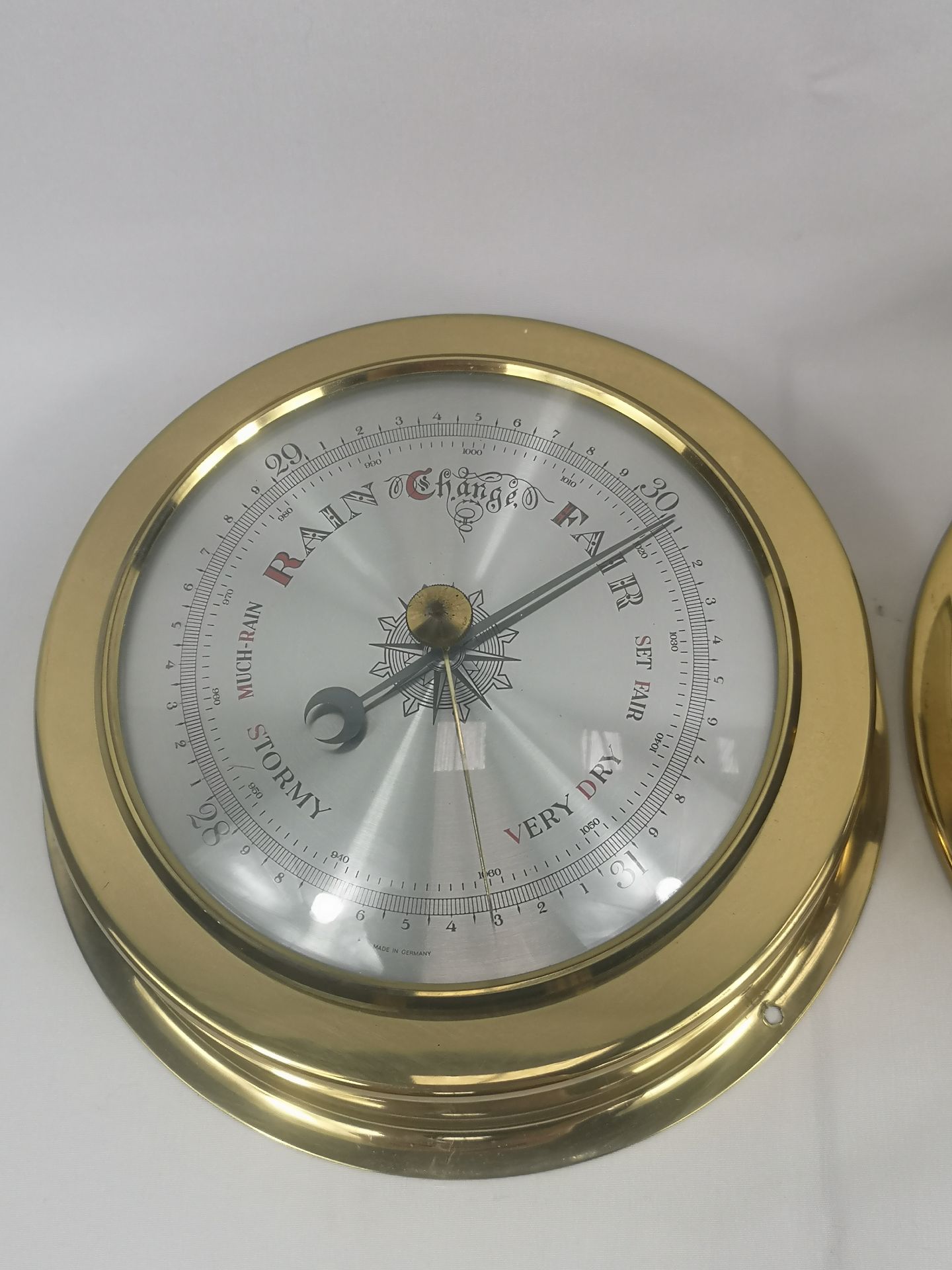 Brass London Clock Co. wall clock together with a brass barometer - Image 2 of 4